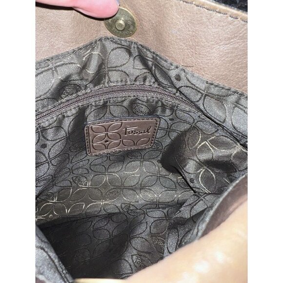 FOSSIL Brown Distressed Leather Large Crossbody Folding Handbag - Picture 13 of 16